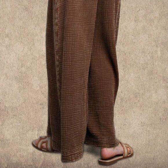 EASEL "Here I Am" Mineral Washed Wide Leg Jumpsuit Adjustable Tie Straps Pockets - Picture 14 of 16